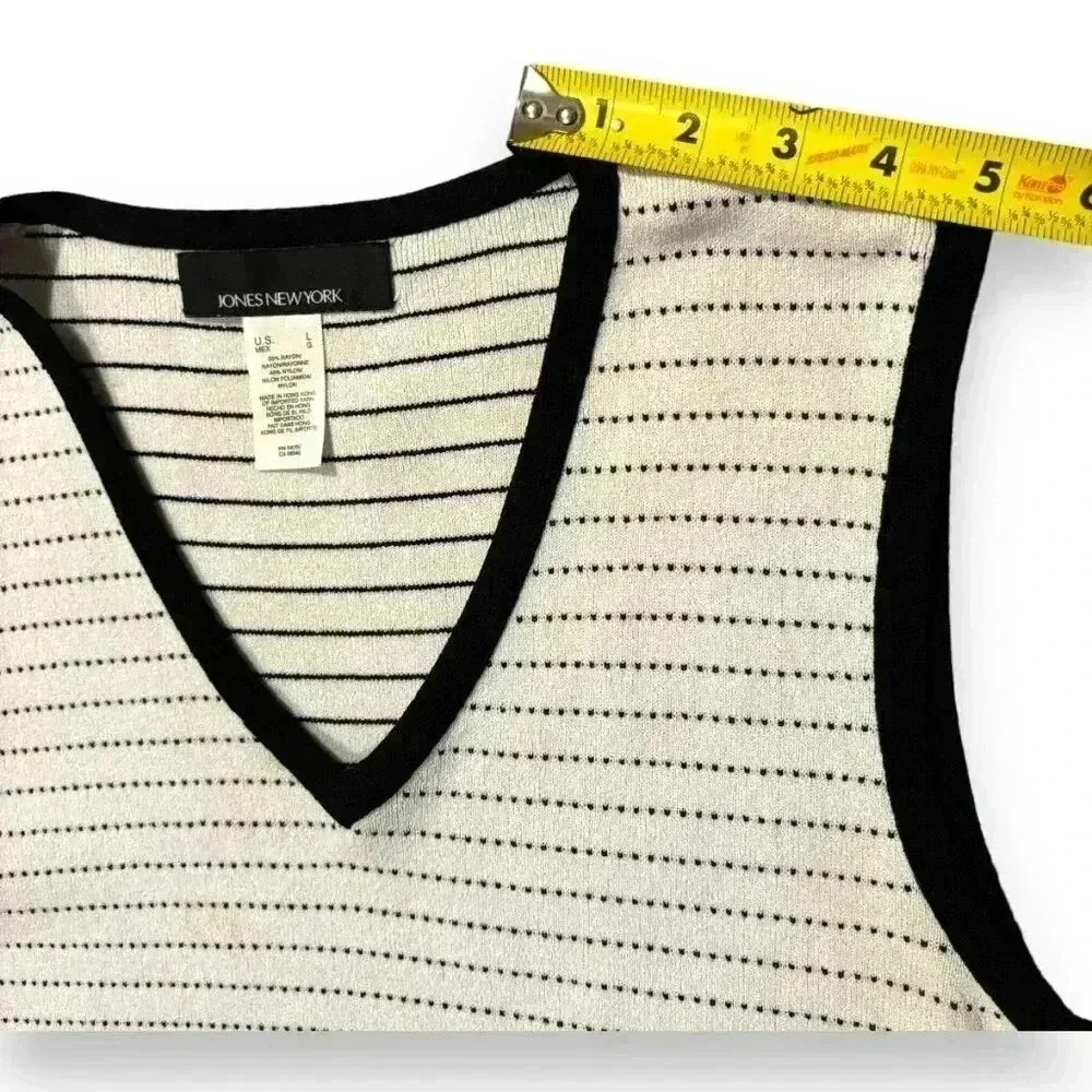 Jones New York V-Neck Lightweight Preppy Rib Knit Striped Sweater Vest Size Lg - Picture 8 of 11
